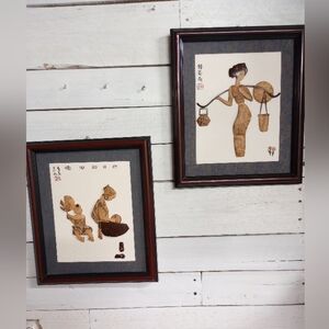 MCM 3D Wood Art- Woman carrying Baskets and Woman with Child Framed Wall Art